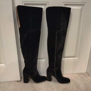8 by Yoox Black Velvet High-Heel OTK Boots 10.5 (EU 41)